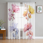 Aquarelllilled L&auml;bipaistev Tekstuur T&uuml;llkardinad Elutuppa Kodu Dekoor Aknakardin K&ouml;&ouml;k L&auml;bipaistev Voilekardin 135W x 114H(cm)