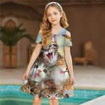 T&uuml;drukute lillelised bambusest karu mustriga kleidid lastele t&uuml;drukute pidulik kleit printsessi kleit l&uuml;hikeste varrukatega &uuml;le nelja aasta vana 80 valge