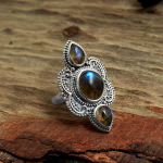 Labradoriidist s&otilde;rmus, k&auml;sitsi valmistatud s&otilde;rmus, 925 sterlingi h&otilde;be, Statement s&otilde;rmus, h&otilde;beehted, tahke s&otilde;rmus 5 sinine