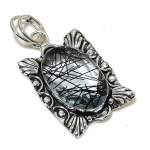 Natural Black Rutile Gemstone Handmade 925 Sterling Silver Pendant 2.17 u1f15