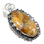 Natural Fossil Coral Gemstone Handmade 925 Sterling Silver Pendant 2.76 h9v10