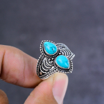 Natural Turquoise Gemstone Handmade 925 Sterling Silver Jewelry Ring Size 7 n8k44