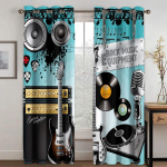 Rokkmuusika kardinad magamistoa elutuppa teismelistele poistele elektroonilised muusikariistad kardinad kitarr, trumm k&otilde;lar aknakatted W50xH130(CM)x2PCS-Rod pocket