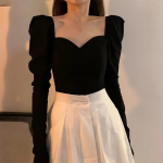 Vintage elegantsed s&auml;rgid naiste puhvis varrukas kandiline krae pluusid kontori naised Korea s&uuml;gis must &scaron;ikk &otilde;huke vabaaja k&otilde;ik sobivad topsid S must