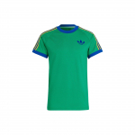 Adidas Originals Cali T-s&auml;rk Trefoil triipude prindi ja soonikust kaelusega Meeste topid Roheline IB3423 XS