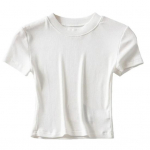 Naiste Summer Crop topp O kaelusega l&uuml;hikeste varrukatega Slim Fit veniv &uuml;hev&auml;rviline v&ouml;&ouml;kohaga vaba vabaaja pehme hingav naiste T-s&auml;rk L valge