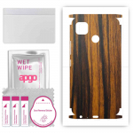 apgo kaitsev nahakleebis tagak&uuml;ljele ja k&uuml;lgedele, mis &uuml;hildub Tecno Pop 4-ga, t&auml;iskile, foolium, vin&uuml;&uuml;l &ndash; muster Tigerwood