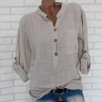 Kevad, suvi s&uuml;gis, naiste &uuml;hev&auml;rvilised n&ouml;&ouml;pn&ouml;&ouml;bid V kaelaga puuvillane linane pluus puuvillane linane suures suuruses taskutopsid S aprikoosi