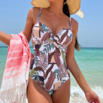 Seksikas Push Up Underwire ujumisriided Naiste Troopical Print Polsterdatud pandlaga &uuml;hes t&uuml;kis ujumistrikoo rannar&otilde;ivad ujumiskost&uuml;&uuml;m Bodysuit Monokini L