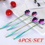 4 tk/partii roostevabast terasest lauan&otilde;ud vikerkaar lill j&auml;&auml; lusikas suhkru lusikas tee kohvi lusikas segamisriba sp