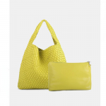 K&auml;sitsi valmistatud kootud kott, naiste nahast suure mahutavusega kandikott, moodne &otilde;lakott laimiroheline v&auml;rv