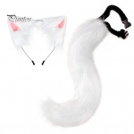 Rebasesaba peakate K&auml;sitsi valmistatud simuleeritud rebasesaba kassi k&otilde;rvakomplekt Halloweeni cosplay kost&uuml;&uuml;m Fluffy Fox Tail aksessuaar hall