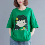 Moodne naiste &otilde;nnelik v&auml;ike t&uuml;druk, mustriga T-s&auml;rk Naljakas vabaaja O-kaelusega l&uuml;hikeste varrukatega T-s&auml;rk Suvine naiste T-s&auml;rk XS roheline