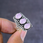 Rose Quartz Gemstone Handmade 925 Sterling Silver Gift Jewelry Ring Size 8 o8j34