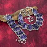 Lepidoliidist v&auml;&auml;riskiviehted, 925 prooviga massiivsest sterlingh&otilde;bedast kaelakee ja k&auml;ev&otilde;ru ehtekomplekt, k&auml;sitsi valmistatud h&auml;mmastava disainiga ehtekomplekt kingituseks Adjustable With 8"-18" lilla