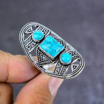 Natural Turquoise Gemstone Handmade 925 Sterling Silver Jewelry Ring Size 8 f4k00