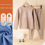 Teismeliste laste termopesu Villane siid pehme hubane kaheosaline poiste t&uuml;drukute puhkeriided paks soe hingav laste magamisriiete komplekt 110cm khaki