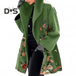 Naiste s&uuml;gistalvine mantel lilleprintimine lahtine paks soe pikk varrukas pluss suurus keskmises pikkuses allapoole krae Elegantne stiil t&auml;navakardigan mantel 2XL punane