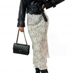 Naiste Midi seelik k&otilde;rge v&ouml;&ouml;kohaga leopardprindiga lahtise l&otilde;ikega keskmise s&auml;&auml;re pikkusega seelik S kohv