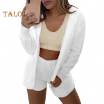 3 tk/komplekt S&uuml;gis Talv Naiste Mantel Vest L&uuml;hikesed P&uuml;ksid Komplekt Paks Pl&uuml;&uuml;s Koduriietus Riietus Magamisriided Kapuutsiga Pikkade Varrukatega Avatud &Otilde;mblusega Soe Jakk N&ouml;&ouml;riga M must