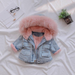Lastejakk T&uuml;drukute Talvine Denim Paks Soe Kapuutsiga Karvkraega 130cm gray