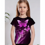 2024. aasta uus lilla Butterfly 3D-prindiga T-s&auml;rk T&uuml;drukutele vabaaja topid L&uuml;hikeste varrukatega T-s&auml;rgid T&uuml;drukutele Suvised Laste T-s&auml;rgid Chicas Camiseta 110