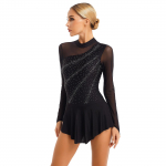 Naiste Rhinestone'i iluuisutamiskleit v&otilde;imlemiskleit, pikkade varrukatega kleit, v&otilde;istlustantsu kost&uuml;&uuml;m XL must