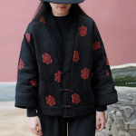 Johnature Winter Naiste Puuvillane Linane Jacquard Hiina Pandlaga Riided Print Lillelised pikkade varrukatega Parkad One Size must