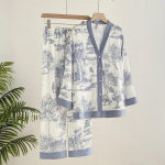 Ice Silk Print Fashion naiste pidžaamakomplekt pikkade varrukatega &uuml;likonna pidžaama M sinine