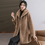 Mom's Winter Wear Uus soe naaritsa fliisist imitatsiooniga kasukas keskealistele ja eakatele naiste karusnaha ja karusnahaga integreeritud keskmise pikkusega mantel XL