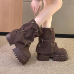 Moodsad Naiste Suede Platvormiga Pahkluusaapad Talvised Keskmise Kontsaga Kingad Naine 2025 Trend Disainer Uued Lumised Kleidi Mootorratturi Saapad Mujer Botas 35