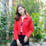 Naiste teksajakk L&uuml;hikesed teksad Mantel Naiste jakid Topid Kaelusega &otilde;hukesed teksap&uuml;ksid S punane