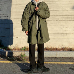 Talvine paksendatud puuvillane mantel keskmise pikkusega tuulepluus meeste korea stiilis mitmek&uuml;lgne trendikas lahtine Jaapani puuvillast mantel M roheline