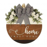 Puidust tervitussilt esiukse tervitussilt kaarega 12-tollise l&auml;bim&otilde;&otilde;duga &uuml;mmargune silt kodu esiukse ukse soojendamiseks pruun