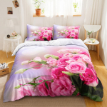 Punane roos tekikoti komplekt King/Queen suurus Pehme luksus Abstraktne lilleline Modernne Kirgas punane Romantiline 2/3 tk Pol&uuml;ester tekkikott US Twin(172x218cm)