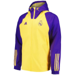 Adidas Real Madrid 2023-24 Hooaeg V&auml;lisriiete Vabaaja Spordi Mugav Kapuutsiga Pikkade Varrukatega Jakk Unisex Jakk Lilla Kollane IQ0538 XL