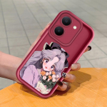 Pehme silikoonist ruudukujulise redeli mustriga telefoni&uuml;mbris, t&auml;ielikult kattev, kaamera p&otilde;rutuskindel kaitse, kummist &uuml;mbris Vivole Vivo Y76S tumepunast v&auml;rvi