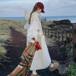 Uus s&uuml;gis- ja talvine pikk kapuutsiga lambavillast mantel naistele, lai l&otilde;ige, suur suurus, karusnahast &uuml;hes t&uuml;kis mantel XL