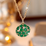 Elegantne roheline tsirkoonist ripats kaelakee naistele Luksuslik kullav&auml;rvi ehted aastap&auml;evapeokink kuld/roheline