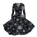 Naiste vabaaja ja moodne tr&uuml;kitud pikkade varrukatega V-kaelusega seksikas kleit Seksikas j&otilde;ulukleit XXXL must