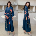 Suuruses Naiste Pikk Hommikumantel Magamisriided Lilleline Tr&uuml;kitud Kimono Vannimantel Hommikumantel Kevad Suvi L&otilde;tv Vabaaja Siidine Kodu Kleit One size gray