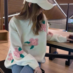 WTEMPO Naiste Pikkade Varrukatega &Uuml;mara Kaelusega Kampsun Mood Lill Kudumid T&uuml;druk Pehme Mugav Kudumine Topid Kampsunid S