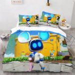 Astro Bot Armas multikas Voodipesukomplekt Tekikomplekt &Uuml;hekohaline Kahekohaline Voodi King Size Voodikomplekt T&auml;iskasvanud poisid Magamistuba Tekikott Padjap&uuml;&uuml;r 150X200cm-3pcs