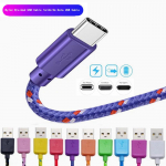 10-v&auml;rviline &uuml;mmargune punutud Type-C USB laadimiskaabel Androidile, 1,23 m 1m Micro Android sinine