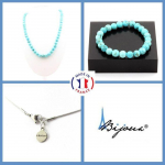 Pierres et Min&eacute;raux. Parure bijoux Bracelet Collier Perles Howlite Turquoise 8 mm. Chaine Taille personnalisable.