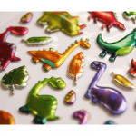 Autocollants r&eacute;utilisables - Relief 3D - Dinosaures - Effet m&eacute;tallique
