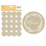 120 stickers kraft Merci &Oslash; 3,5 cm