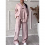 Puuvillasegu Linane Komplekt Kaks 2 Osa M&uuml;&uuml;k Vabaaja Pikkade Varrukatega N&ouml;&ouml;pidega Lahtine Pluus S&auml;rk&K&otilde;rge Elastsusega Laiade S&auml;&auml;rtega Lahtised P&uuml;ksid Kost&uuml;&uuml;mid XXXXXL heleroosa v&auml;rv