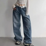 Vintage Y2k teksad Naiste kottis Kpop Gyaru t&auml;navar&otilde;ivad laiad sinised teksap&uuml;ksid Harajuku Korea Acubi mood k&otilde;rge v&ouml;&ouml;kohaga teksad L sinine