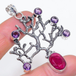 Ruby(Simulated), Amethyst Handmade 925 Sterling Silver Pendant 2.56 q9k50